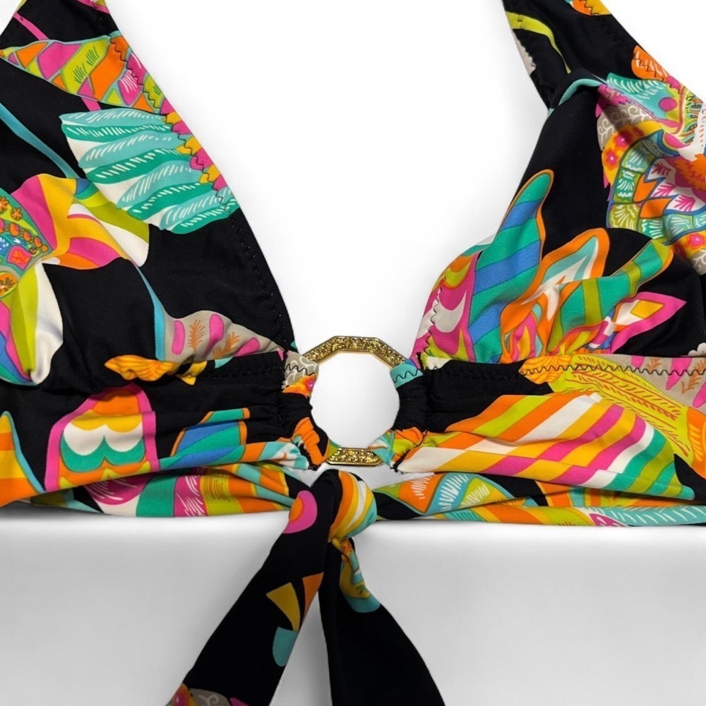 Trina Turk Bikini Top XS Small Halter Psychedelic Print Ring Tie Back Y2K - Picture 3 of 5